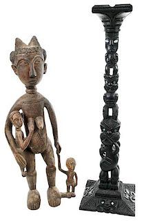 Carved Wooden Figure and Stylized Column
