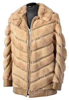 Leather and Mink Jacket with Chevron Pattern