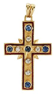 14kt. Diamond and Sapphire Cross Pendant