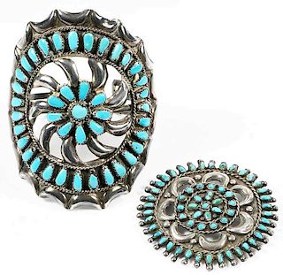 Two Pieces Southwest Silver & Turquoise Jewelry
