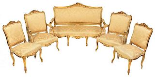 Louis XV Style Carved and Gilt Wood Parlor Suite