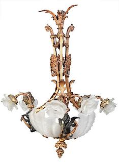 Louis XV Style Gilt Patinated Bronze Chandelier
