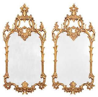 Pair Chippendale Style Carved Giltwood Mirrors