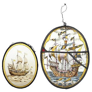 Two Painted Glass Maritime Scenes