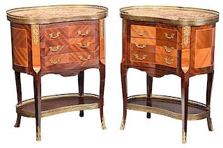 Pair of Louis XV Style Marble Top Bedside Commode