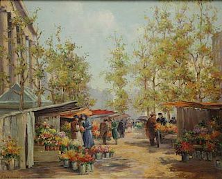 DESCHAPS, Pierre. Oil on Canvas. "Parisian Blooms"