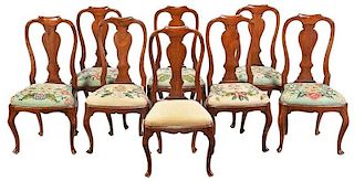 Set of Eight Italian Rococo Walnut Dining Chairs