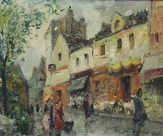 AMEGLIO, Merio. Oil on Canvas. 1952 Street Scene.