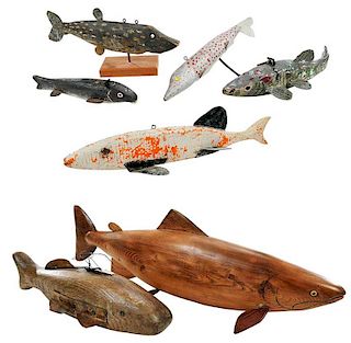 Seven Carved Wood Fish Decoys