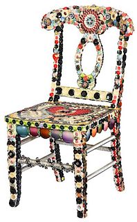 Folk Art Decorated Button Chair