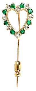 14kt. Diamond and Emerald Stick Pin