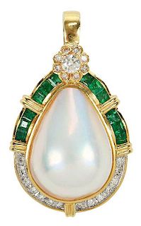 18kt. Diamond, Emerald and Pearl Pendant