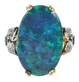 18kt. Opal, Sapphire & Diamond Ring