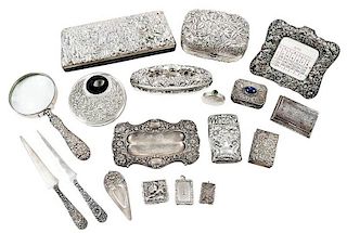 18 Sterling Repousse Desk and Dresser Pieces