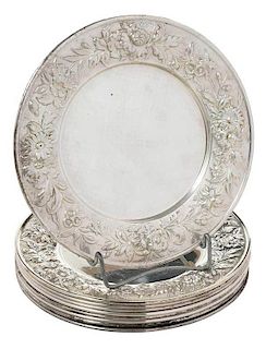 Nine Sterling Kirk Repousse Small Plates