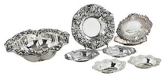 Eight Sterling Floral Bowls