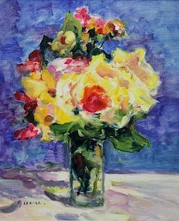 SEBIRE, Gaston. Oil on Canvas. "Bouquet Aux Roses"