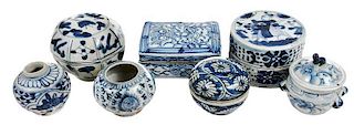 Seven Small Blue and White Asian Vessels