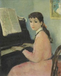 GALL, Francois. Oil on Canvas. Girl Playing Piano.