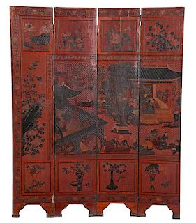 Chinese Lacquered Floor Screen