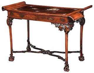 A Fine Asian Mother of Pearl Inlaid Scroll Table