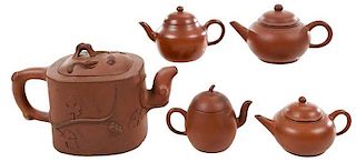 Group of Five Yixing Teapots
