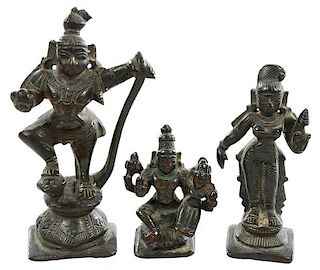 Three Miniature Bronze Hindu Deity Figures