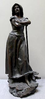 Signed H. Godet Bronze of a Farming Woman.