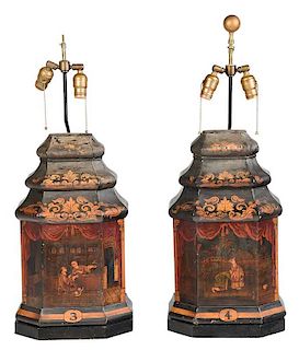Pair of Tole Tea Canister Lamps