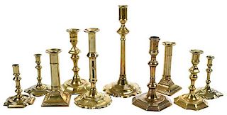 Ten Georgian Brass Candlesticks