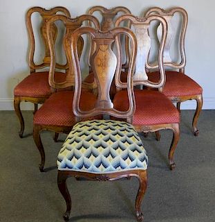 Set Of 6 Inlaid And Upholstered Dutch Chairs .
