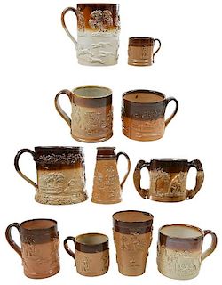 11 Sprig Decorated Stoneware Drinking Vessels