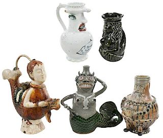 Five Contemporary Figural Pottery Vessels