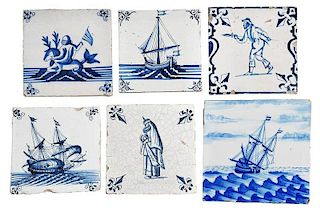 27 Delftware Ship and Figure Tiles