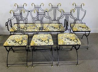 Neoclassical Lyre Back and Swan Form Patio Set.
