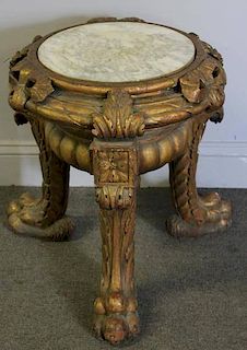 19th Cent Giltwood Paw Footed Marble Top
