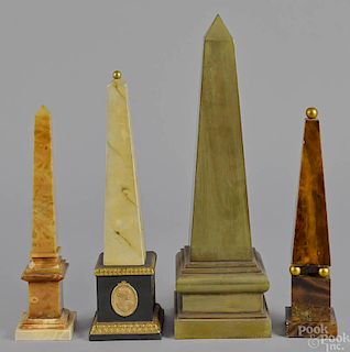 Brass obelisk, together with a jasperware obelisk