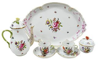 Seven Piece Herend Bouquet of Flowers Coffee Set