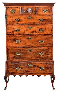 New England Queen Anne Tiger Maple Chest