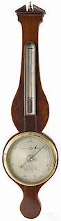 English mahogany banjo barometer, 19th c., signed