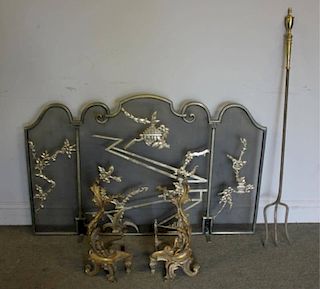 Art Deco Fire Screen And A Pr Of Chenets