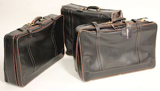 3 Pcs. Midcentury Black Leather Luggage - Madler