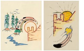 American Indian, "DM", Two Works on Paper