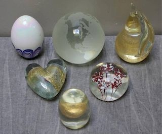 Lot of Six Paperweights Including Tiffany and