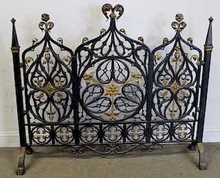 Gothic Style Wrought Iron & Gilt Fire Screen.
