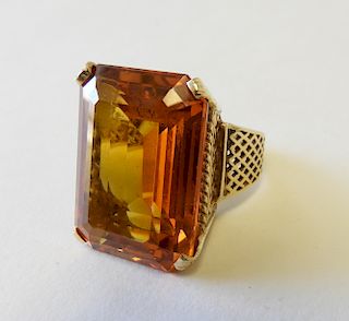 Synthetic Orange Sapphire Art Deco Cocktail Ring