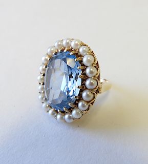 Aquamarine & Pearl Cocktail Ring