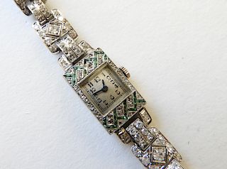 Lady's Art Deco Diamond & Emerald Wristwatch