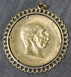 JEWELRY. Austrian 100 Corona Gold Coin.