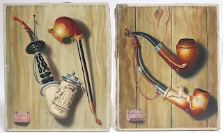 Charles Cerny - 2 Surrealist Pipe Paintings O/C